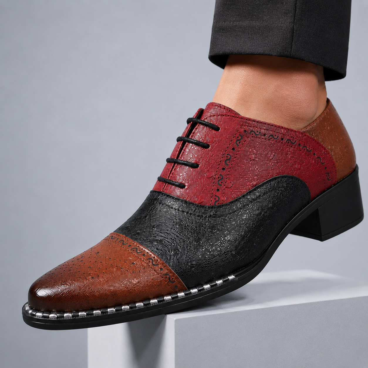 Brant Ostrich-Print Leather Dress Shoes