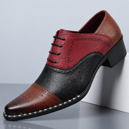 Brant Ostrich-Print Leather Dress Shoes