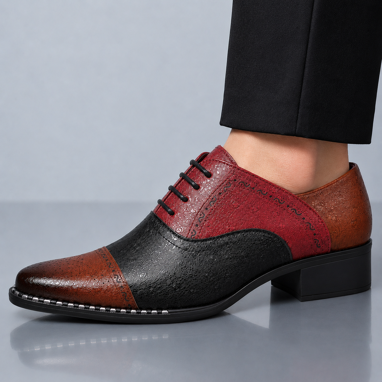 Brant Ostrich-Print Leather Dress Shoes