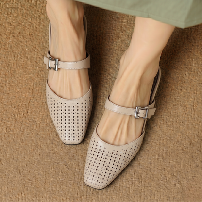 Mevi Genuine Leather Flat Mules